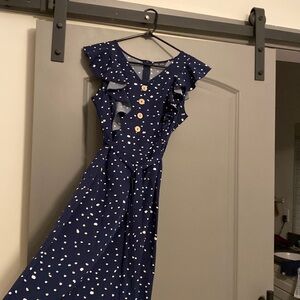 Navy ruffle dot dress